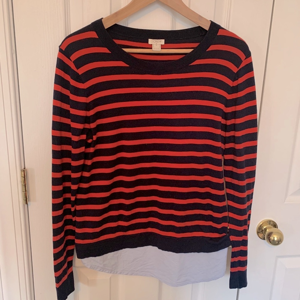 J Crew Red and Navy Striped Sweater Size M